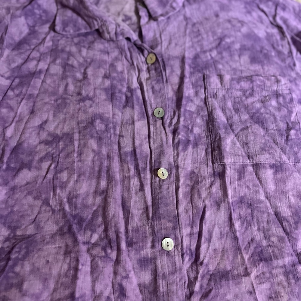 Susan Graver Lavender Button-Down Shirt - Picture 6 of 7